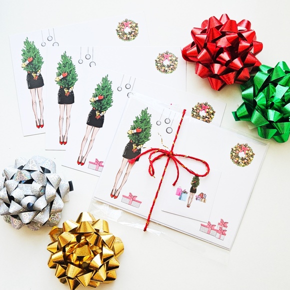 x12 Pretty Fashion Christmas Card Set Fashionista Holiday Boxed Stationery Set - Picture 3 of 14